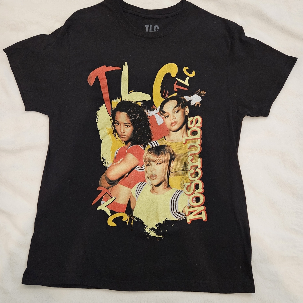 TLC Black Graphic  T-Shirt Size Med Short